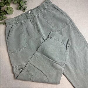 Nicole Miller Linen Lyocell Pants Joggers Sage Green Pull On Casual Size L